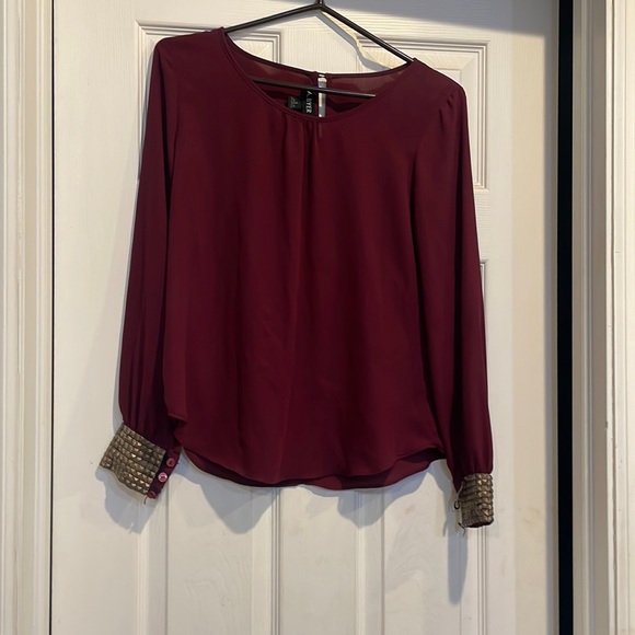 Tops - Maroon Shirt-Top with gold details on the sleeve